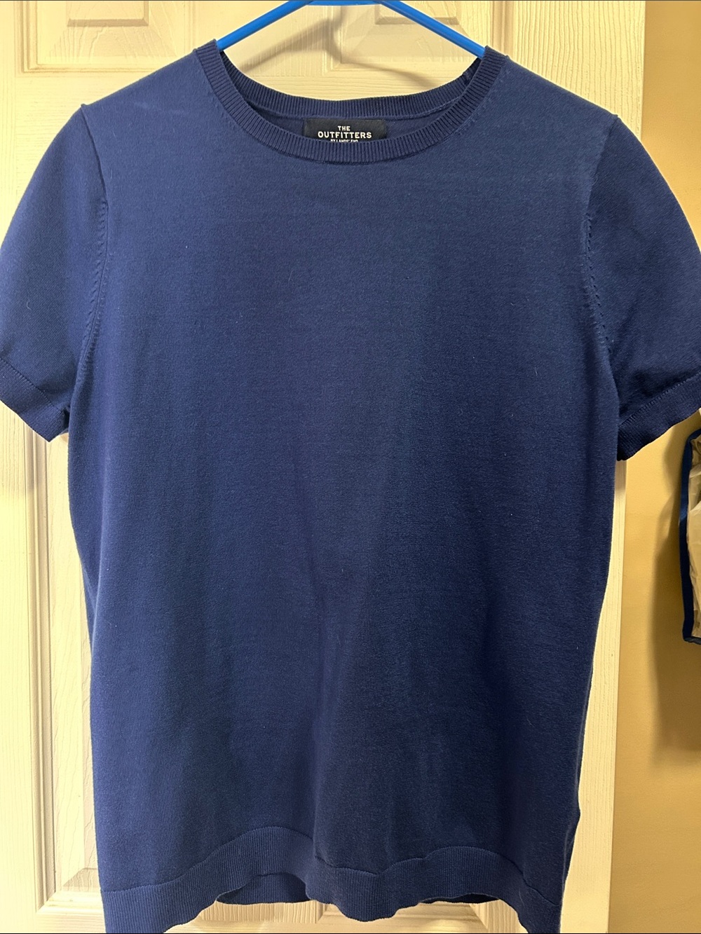Women’s  Navy Short-Sleeve Knit Shirt; the Outfitters, Lands End. Size large.